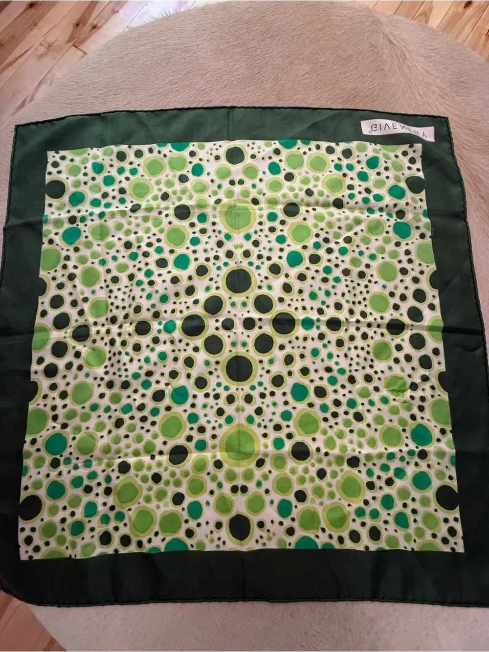 Givenchy Green and Ivory Dot Mosaic Silk Scarf